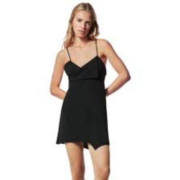 Zara Black Surplice V-Neck Spaghetti Strap Night Out Mini Dress NWT Medium - Picture 2 of 14